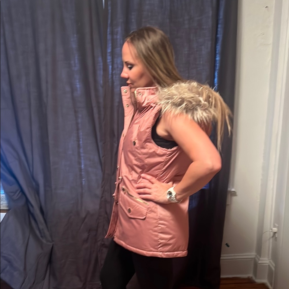 Pink Quilted Puffer Vest Hip-Length